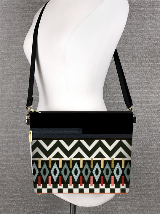 Geometric Printed Zipper Shoulder Bag For Women, Crossbody Bag